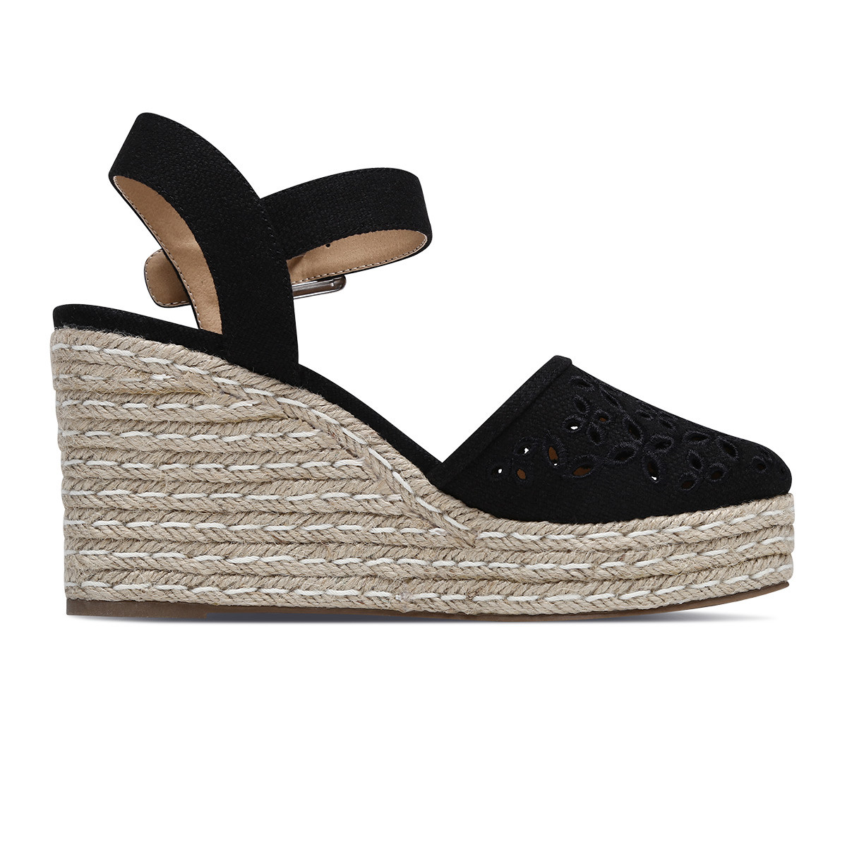 skechers斯凯奇女鞋时尚坡跟凉鞋 侧空扣带麻绳高跟鞋