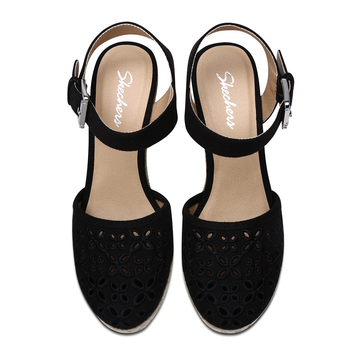 skechers斯凯奇女鞋时尚坡跟凉鞋 侧空扣带麻绳高跟鞋