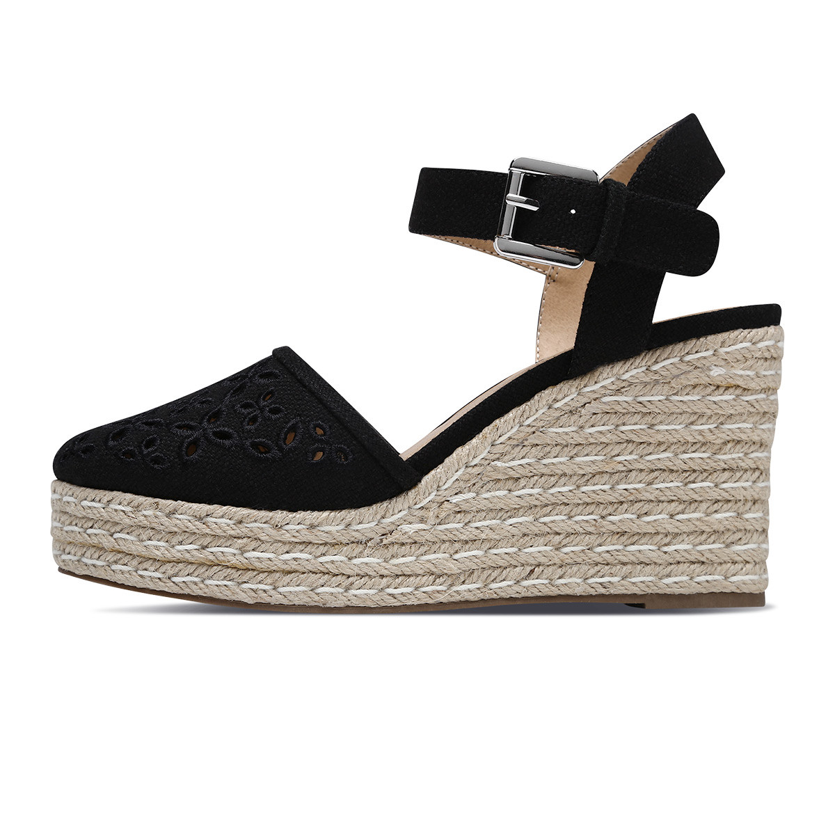 skechers斯凯奇女鞋时尚坡跟凉鞋 侧空扣带麻绳高跟鞋