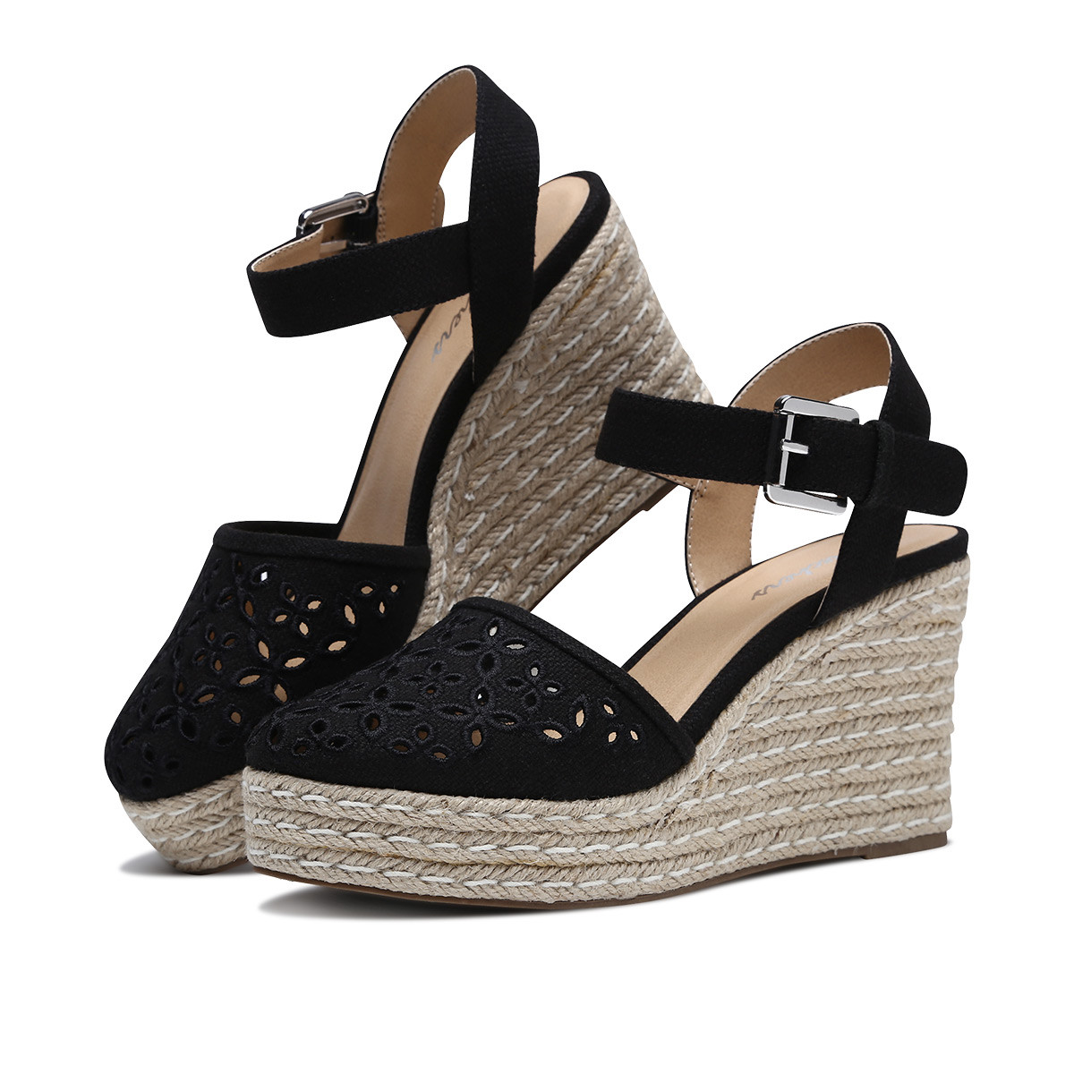 skechers斯凯奇女鞋时尚坡跟凉鞋 侧空扣带麻绳高跟鞋