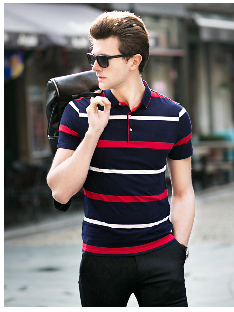 易诗顿2019春夏新款翻领条纹短袖t恤男士t恤短袖ysm20330522_唯品会