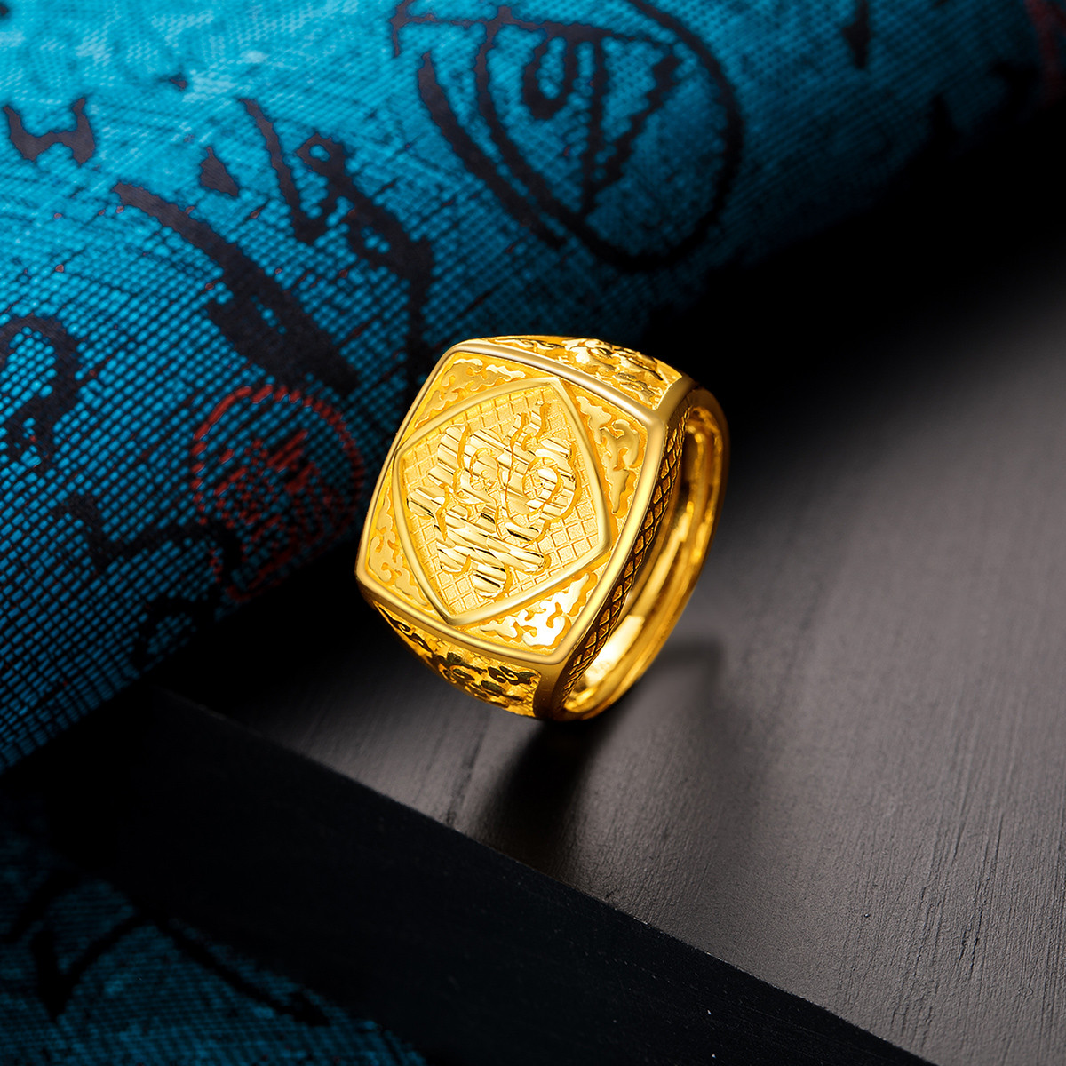 祥云福字足金男士黄金戒指老板戒活口扳指食指戒/计价/送礼礼物