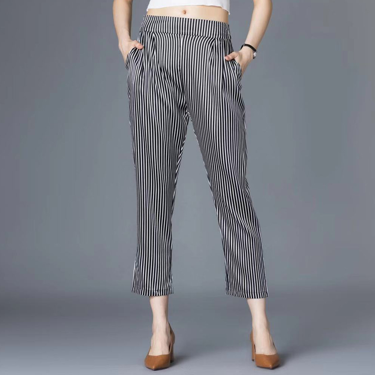 米皇桑蚕丝真丝女士显瘦九分小脚裤休闲裤