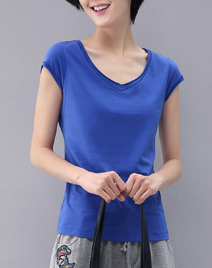 2019夏季新品袖口立体裁剪装饰修身纯色百搭短袖t恤女