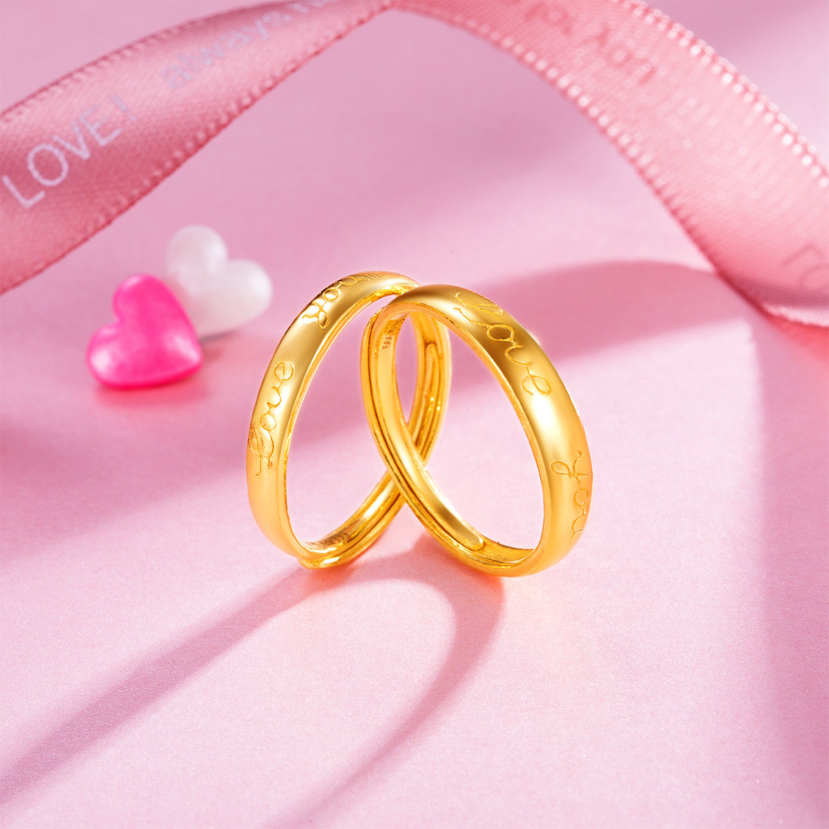 love you足金黄金戒指情侣戒指结婚对戒单件活口/计价