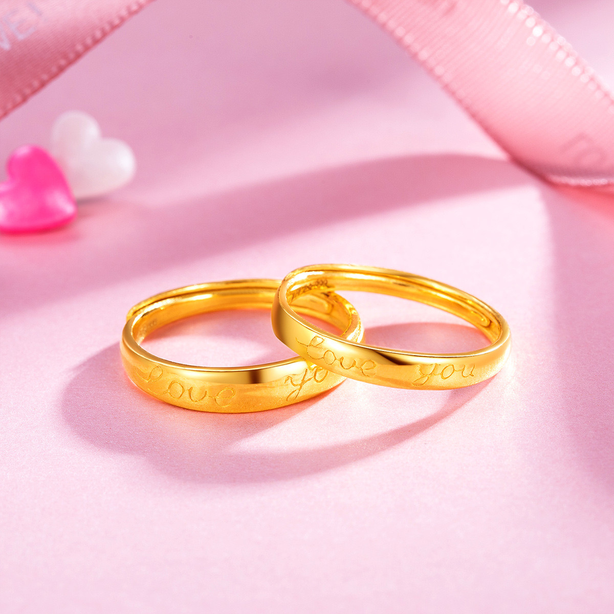 love you足金黄金戒指情侣戒指结婚对戒单件活口/计价