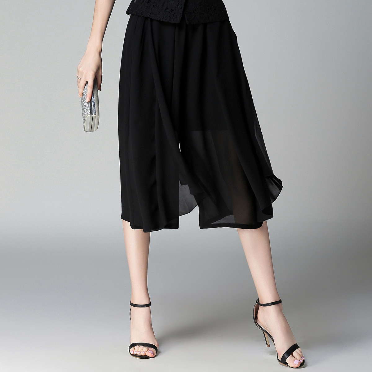 2019春装新款时尚气质优雅甜美淑女纯色百搭通勤雪纺裙裤