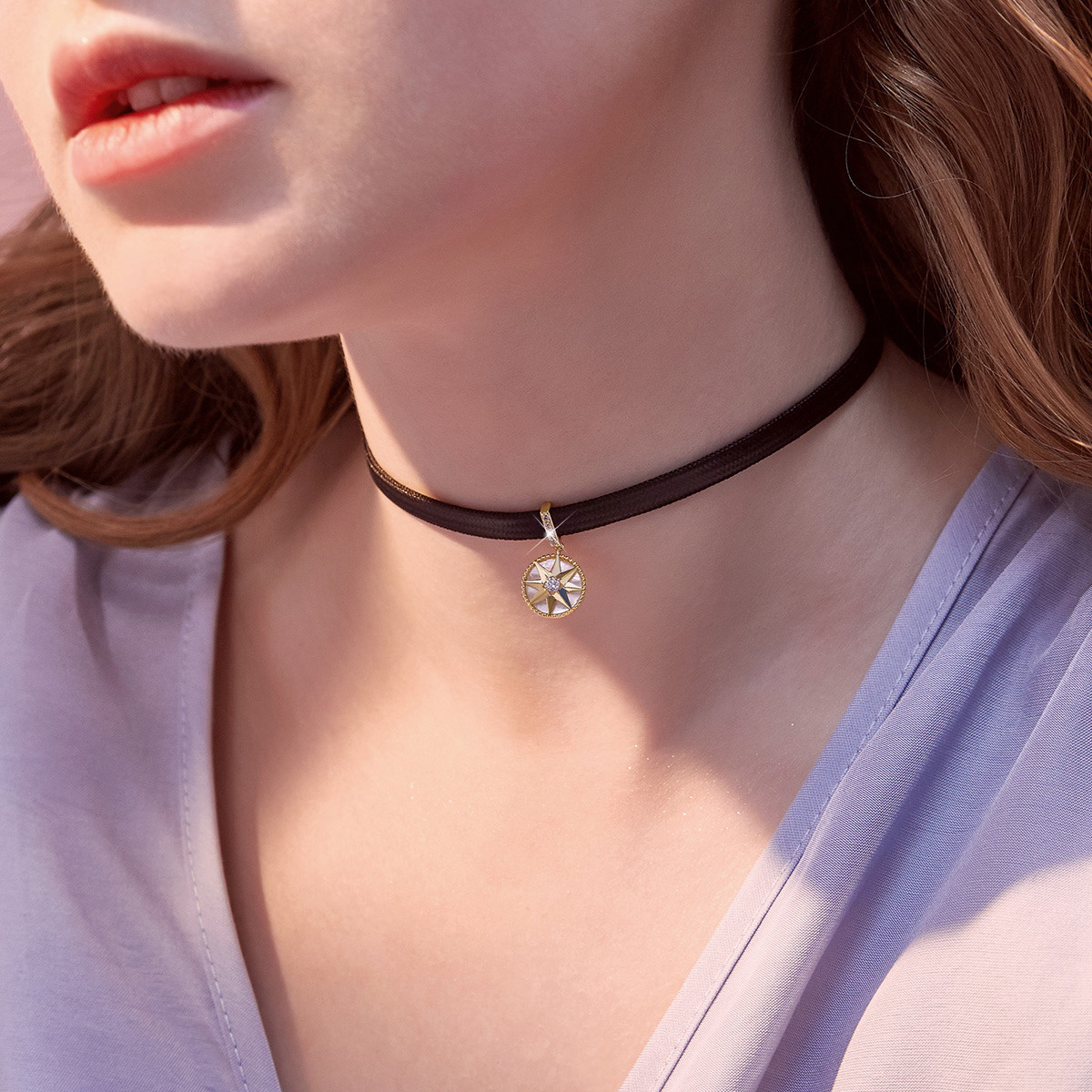 静风格静风格八芒星两面可戴白母贝闪耀颈链choker锁骨链女士项圈a190