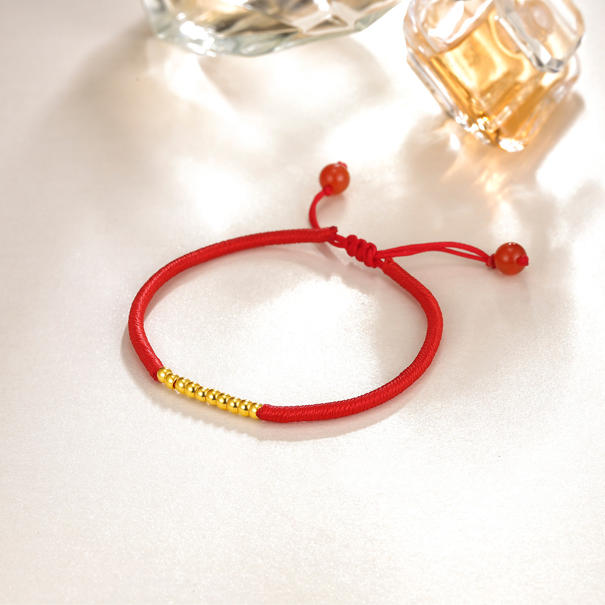 路路通3d硬金足金黄金转运珠金珠编织手绳/定价