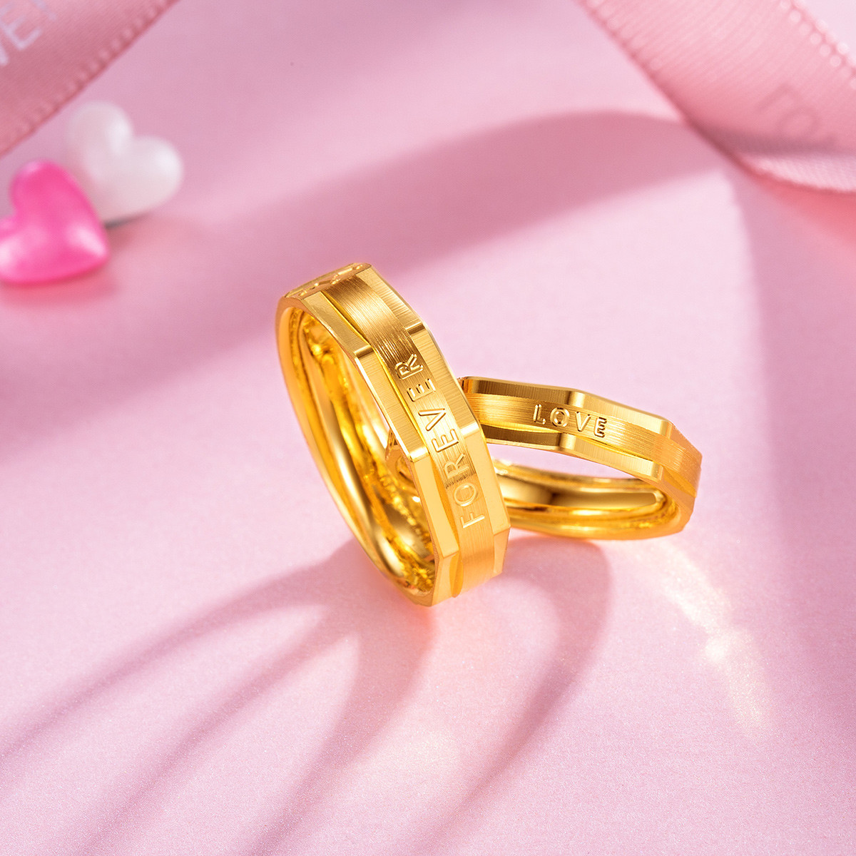 forever love足金黄金戒指情侣对戒单件活口/计价