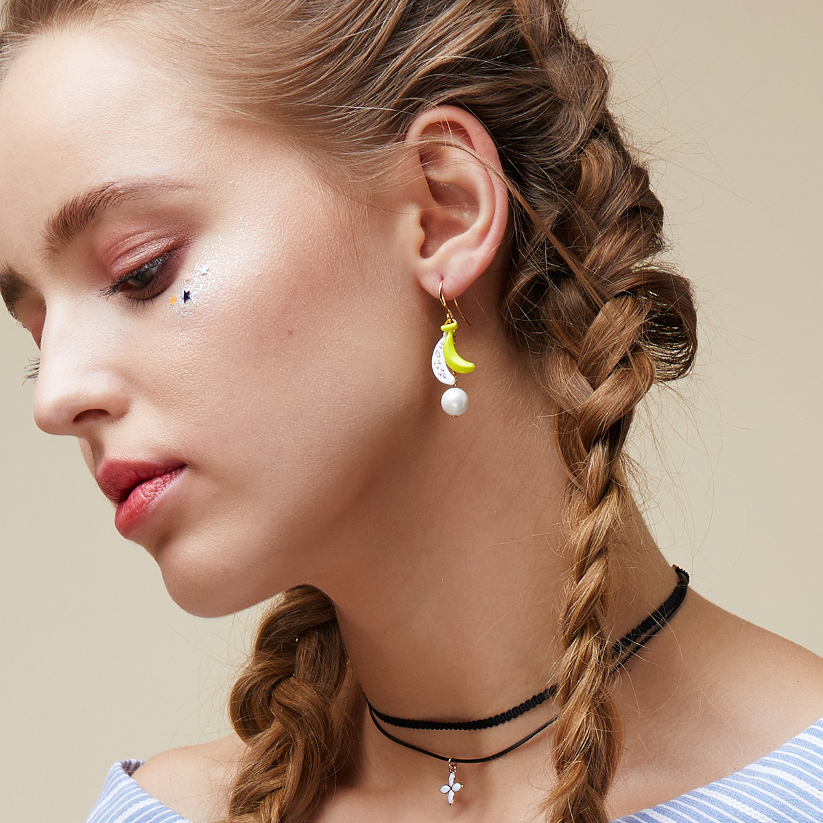 迷你香蕉清新可爱珍珠耳环耳钉
