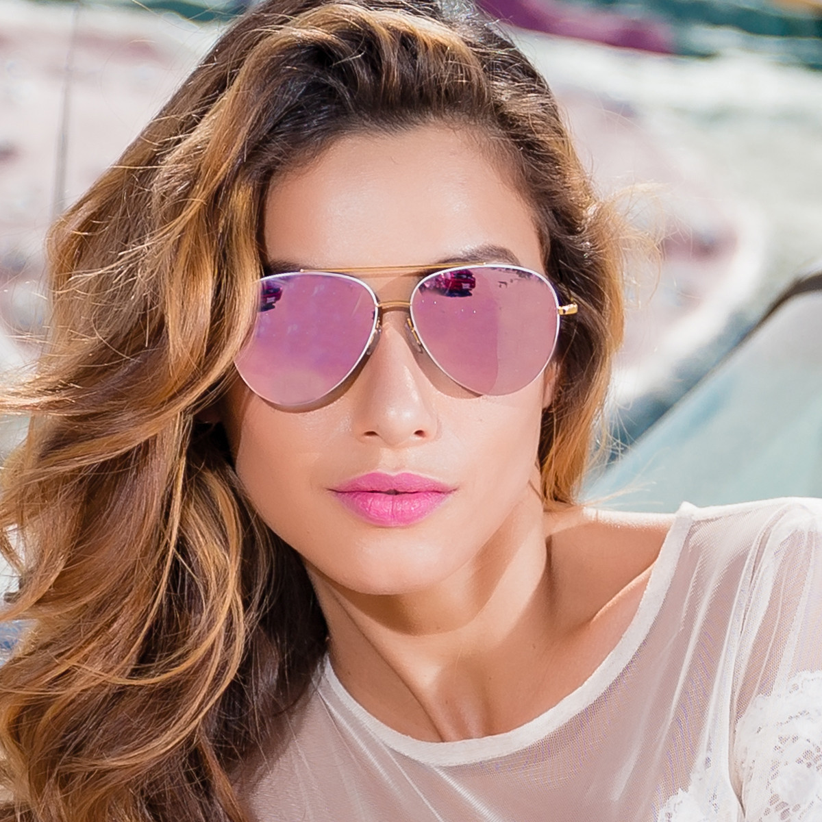 海伦·凯勒防晒款海伦凯勒眼镜男女款时尚潮流大框墨镜粉色镜片偏光太