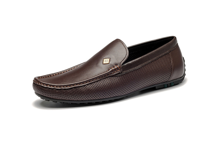 宾度头层牛皮时尚休闲透气懒人套脚一脚蹬舒适男土休闲皮鞋男鞋