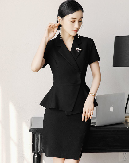 女士套装 2019夏季通勤装白领职业显瘦两件套(外套 裙子)