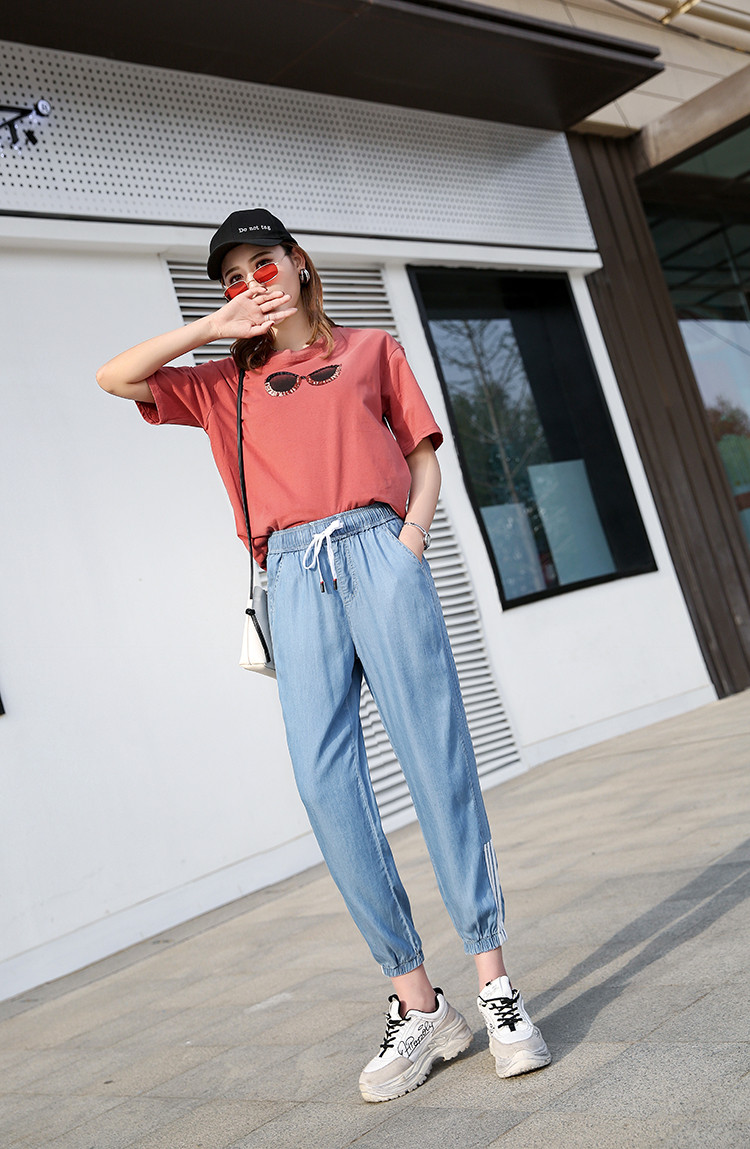 运动裤女九分宽松休闲裤女显瘦哈伦裤女束脚裤子m1216shenlan_唯品会