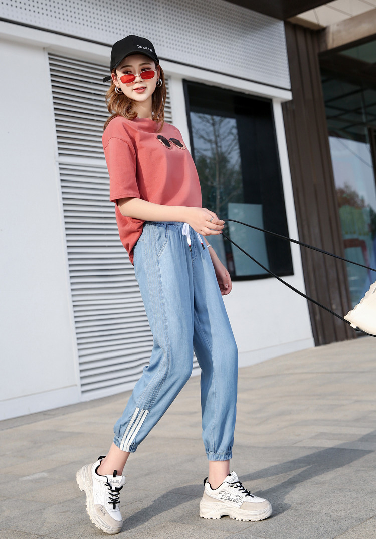 运动裤女九分宽松休闲裤女显瘦哈伦裤女束脚裤子m1216shenlan_唯品会