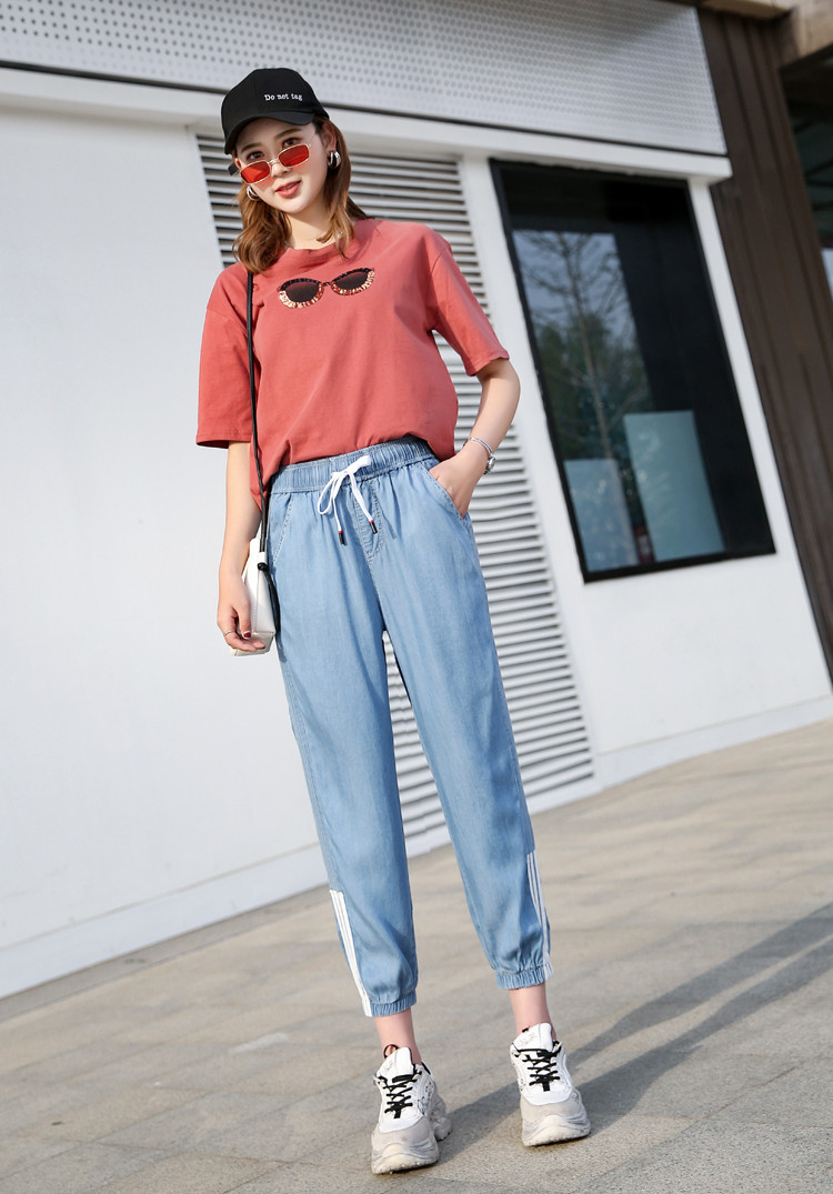 运动裤女九分宽松休闲裤女显瘦哈伦裤女束脚裤子m1216shenlan_唯品会