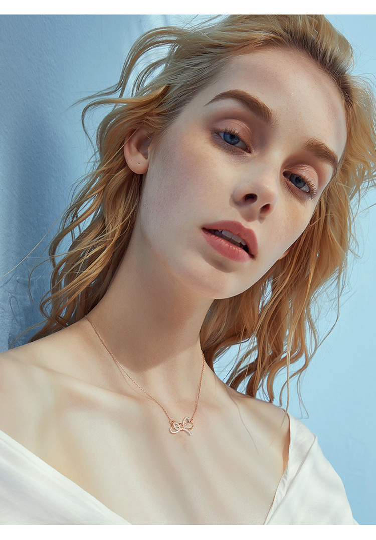 绽放优雅天鹅颈925银甜美蝴蝶结颈链玫瑰金锁骨纯银项链女礼物