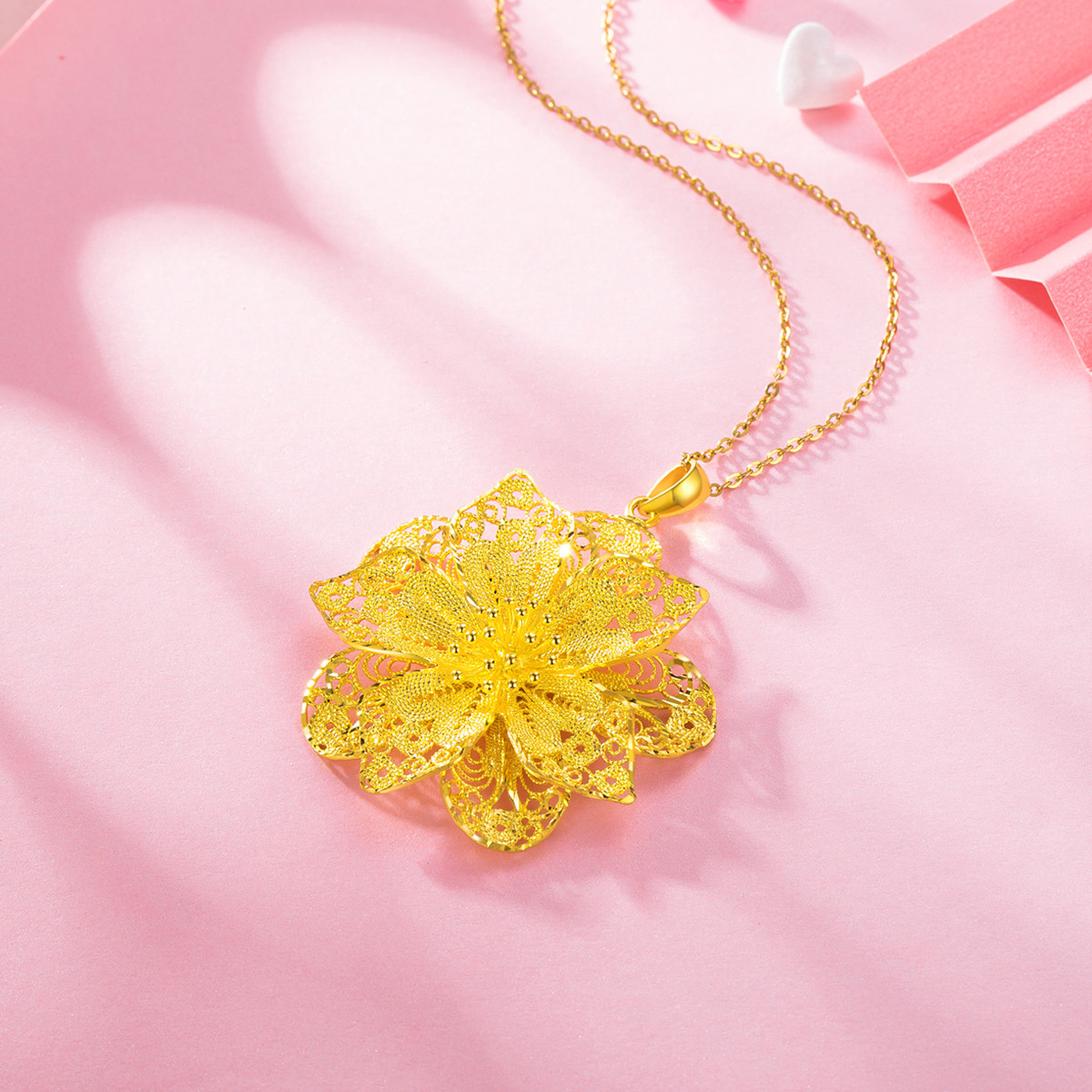 梦金园花朵足金吊坠黄金吊坠女士时尚/计价/不含项链母亲节礼物首饰jt