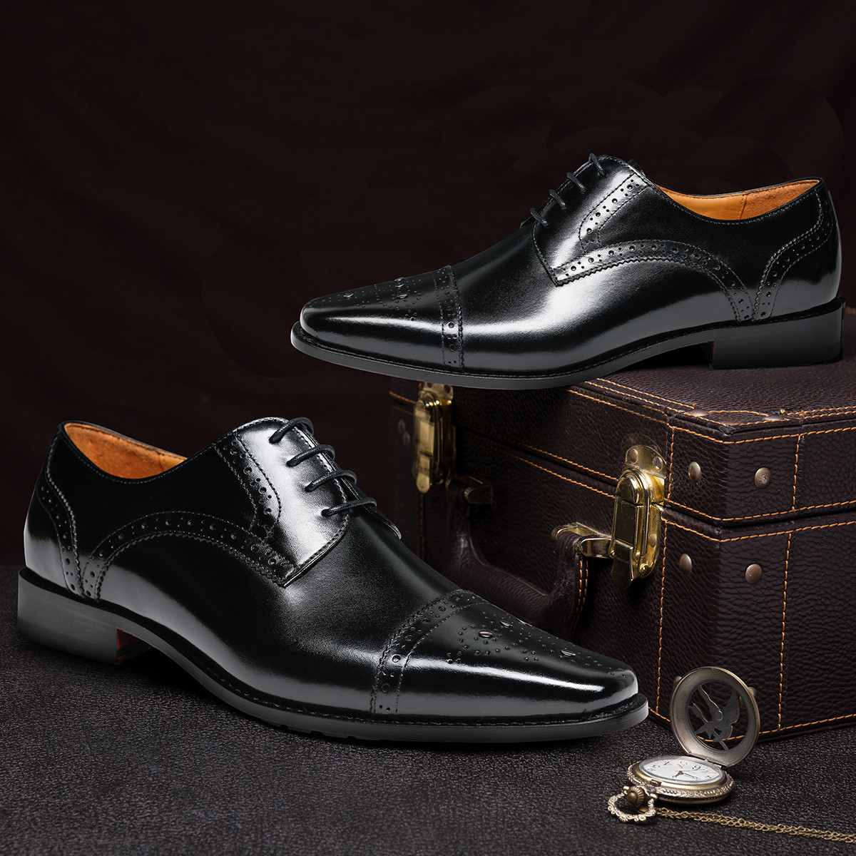 新款真皮男鞋轻奢头层牛皮高端定制布洛克商务正装德比鞋男士皮鞋
