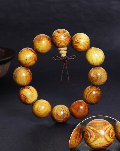 黄金柚木对眼佛珠文玩男士木饰手串手链 20mm