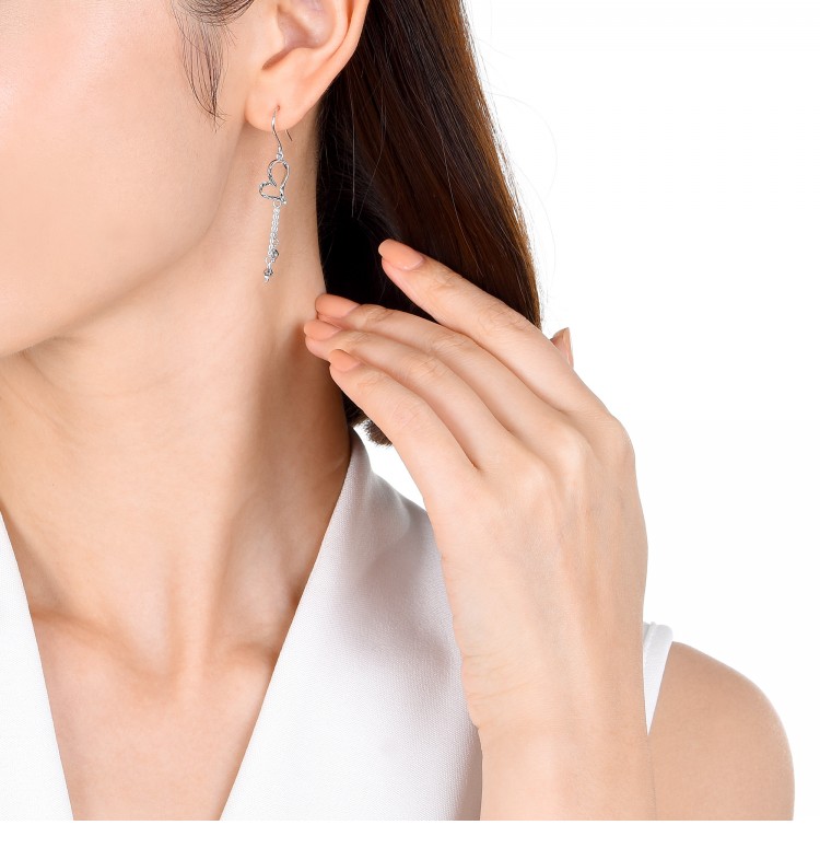 pt950铂金心形吊珠耳环耳白金饰 女款