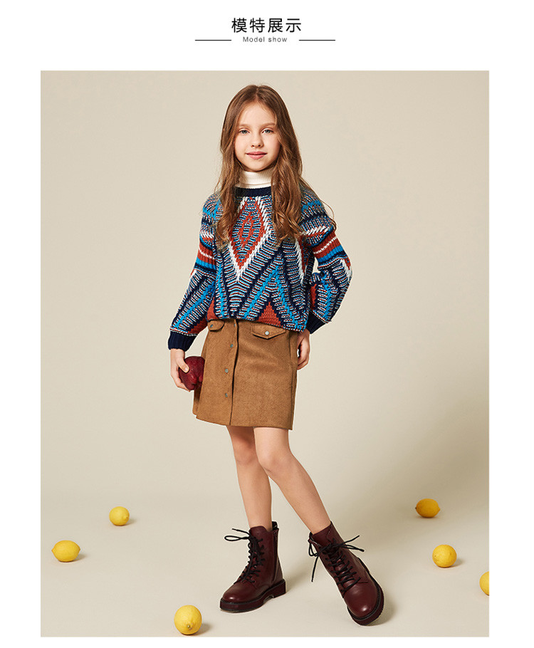 德玛纳童装女童儿童针织衫毛衣夹色简约舒适百搭休闲线衫