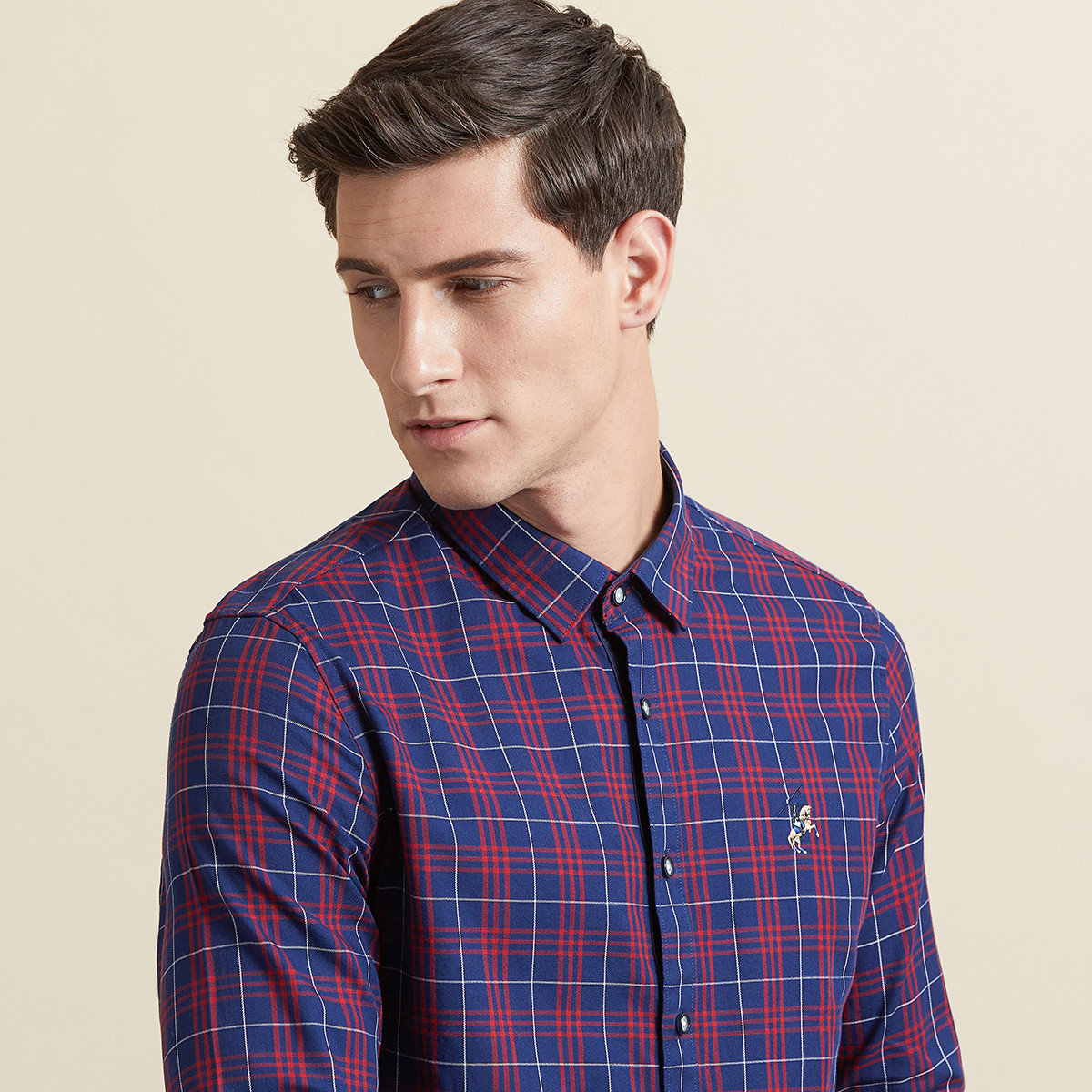 2019秋新款休闲商务长袖暗扣领男士衬衫