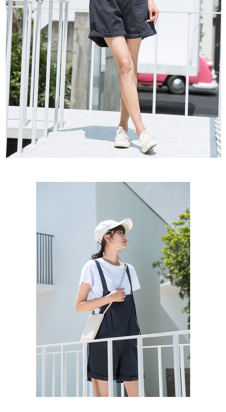 子陌zimo 夏装新款日系修身简约休闲裤背带裤 卡其色 m