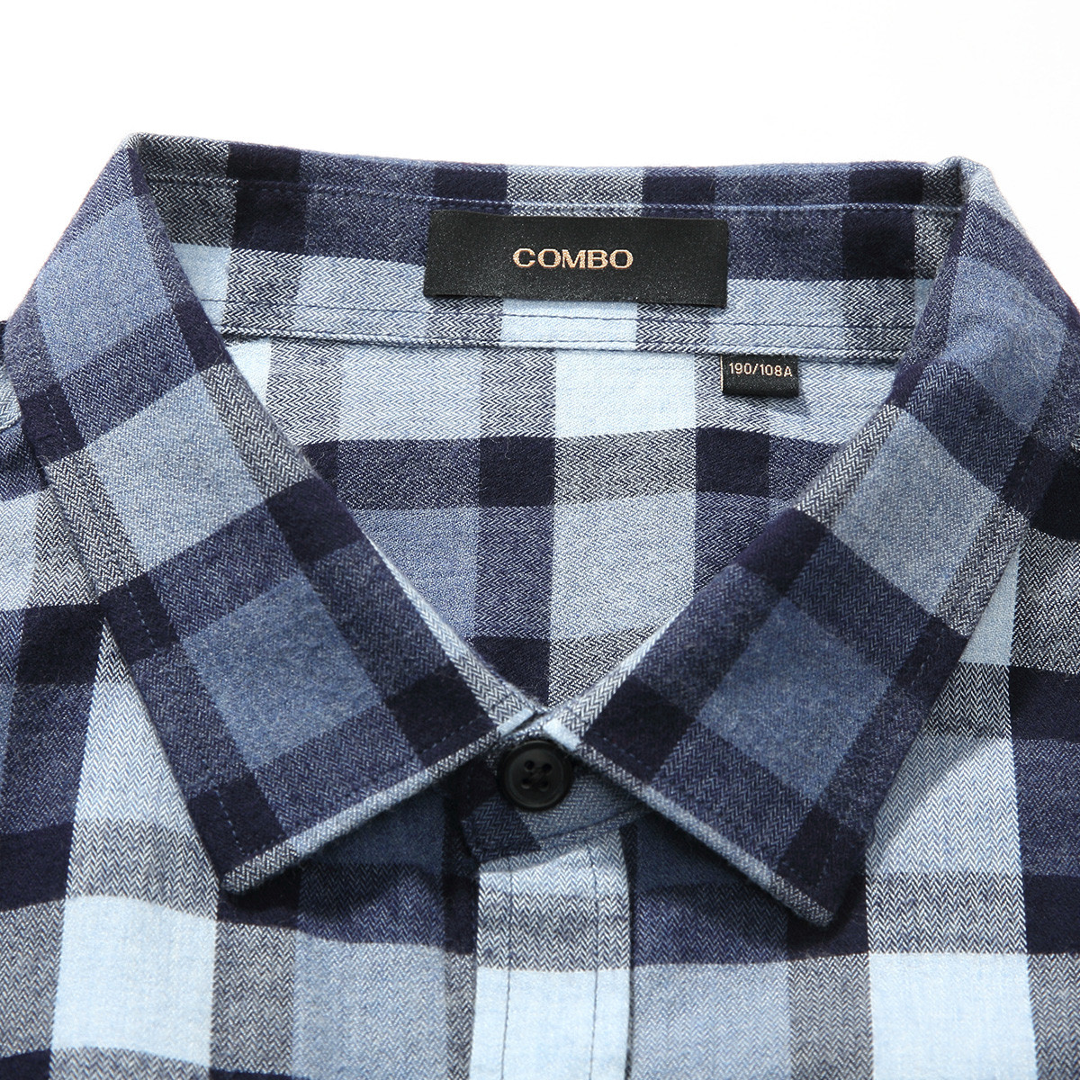 康博combo 2019秋冬新款时尚休闲格纹纯棉男士长袖衬衫 深蓝 170/88a