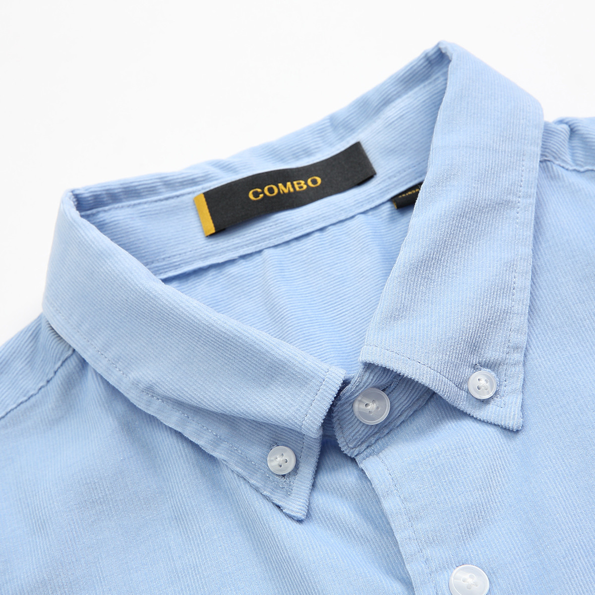 康博combo 2019秋冬新款商务休闲纯棉灯芯绒男士长袖衬衫 蓝色 170
