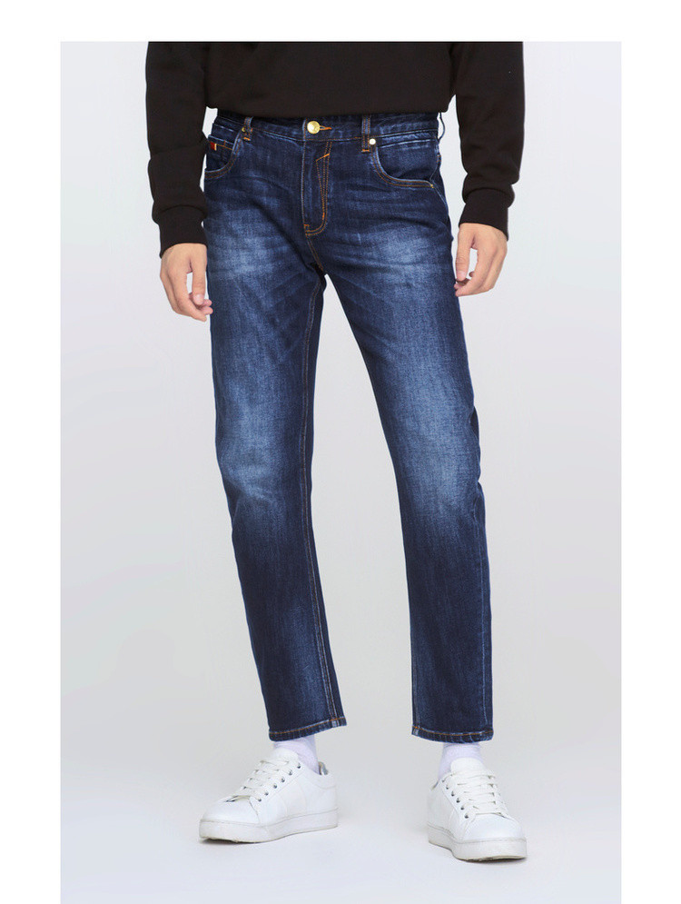 卡宾cabbeen 2019秋冬新款纯色男士牛仔裤 深蓝色 33