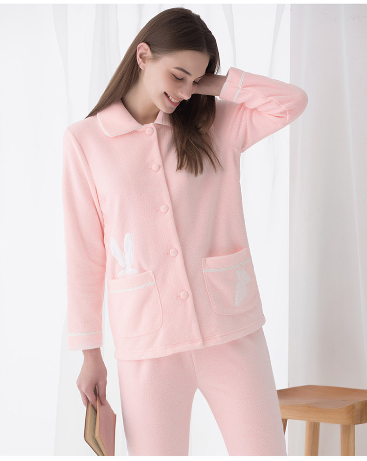 华歌尔wacoal 毛巾布长袖分身女士秋冬睡衣家居服套装 wd3227 粉色 l