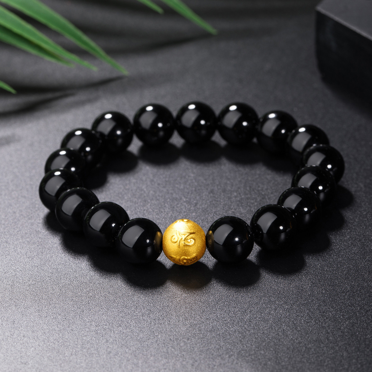 3d硬金黄金大明咒转运珠玛瑙手串手链男士女士/定价圣诞礼物