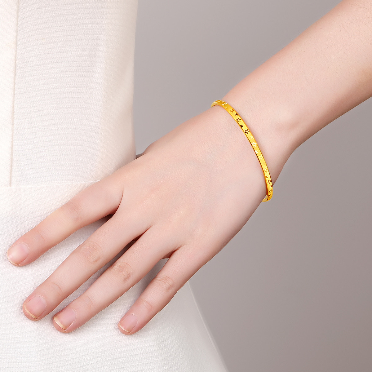 【新品】3d硬金足金黄金手镯女士固口时尚星星/计价