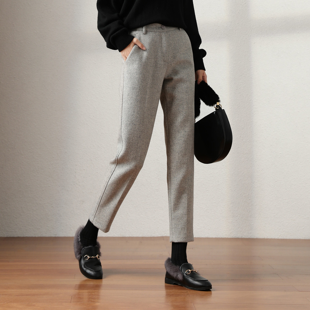 【冬季毛呢】上新简约百搭纯色时尚小脚裤女裤子
