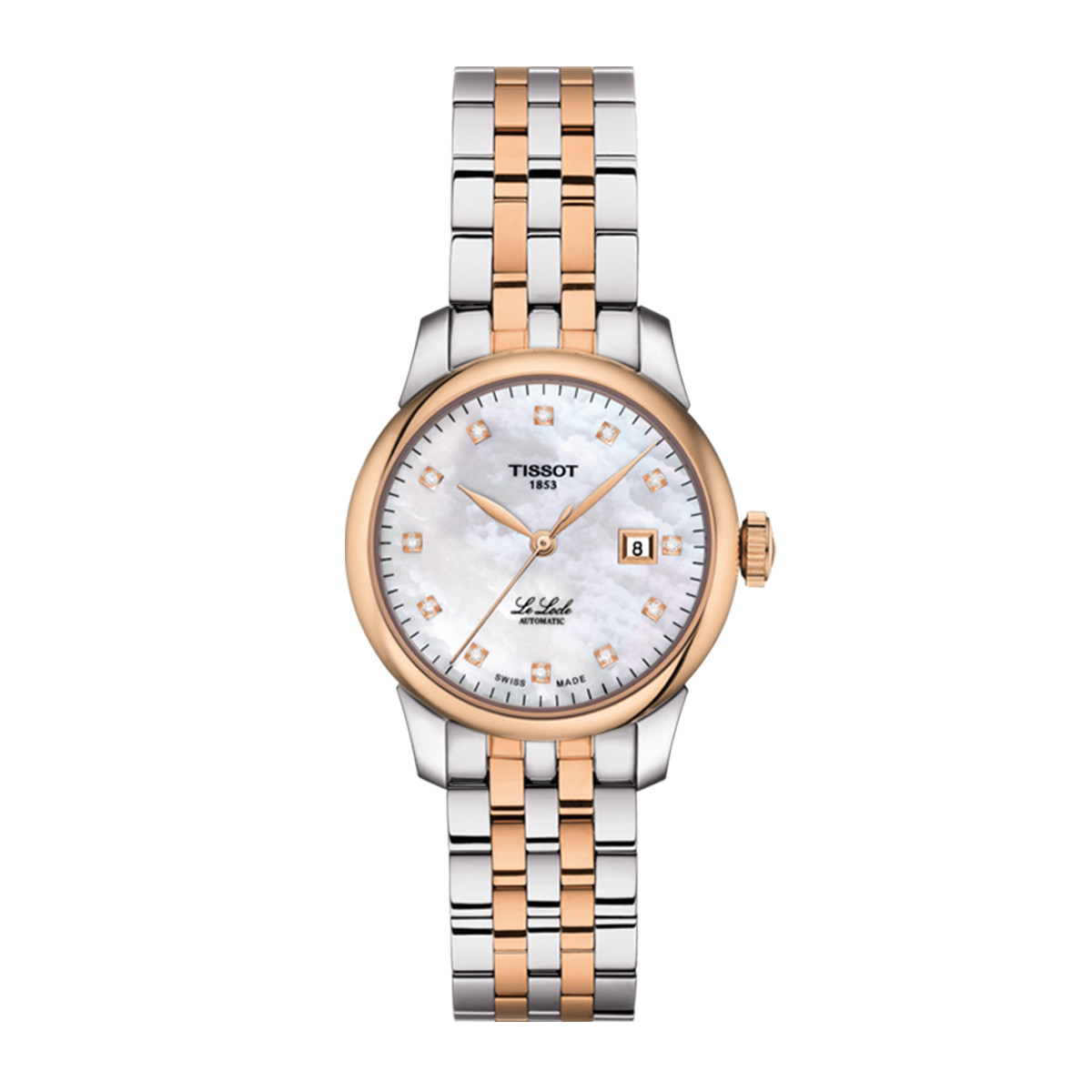 天梭tissot力洛克系列钻石时标珍珠贝母表盘女士自动机械腕表