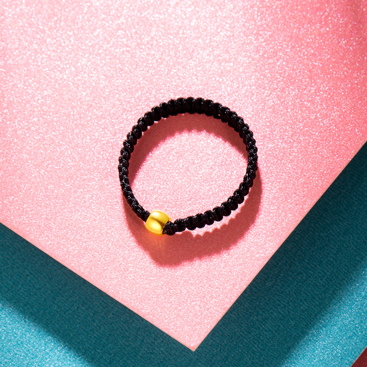 抖音同款黄金转运珠小金珠戒指网红情侣款黑色编绳戒指手链/定价