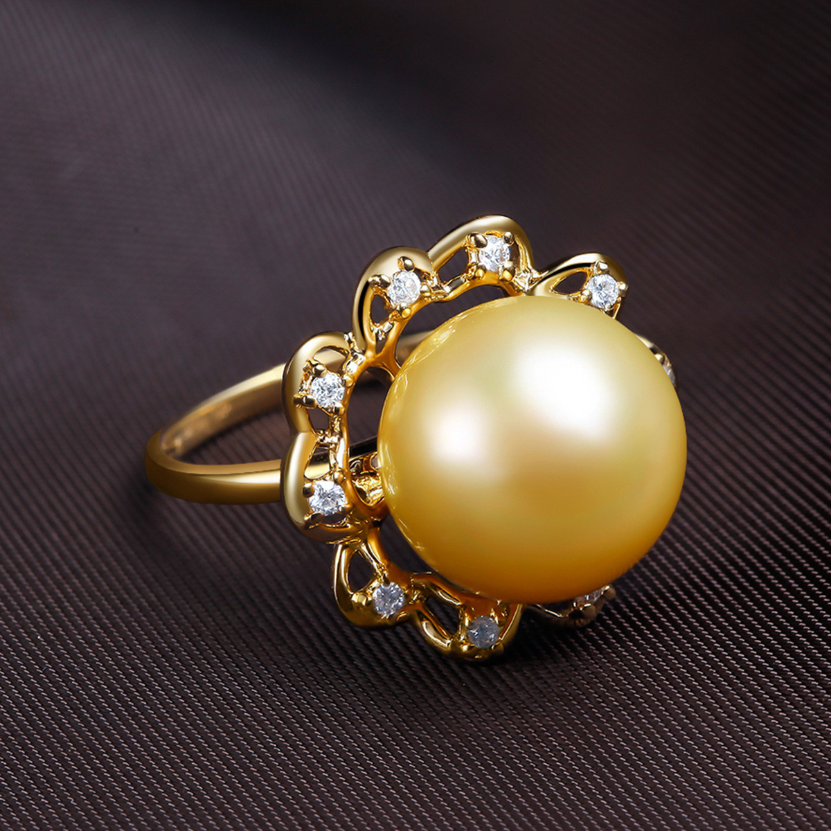 闭月羞花 18k金11-12mm南洋金珍珠戒指/新年礼物