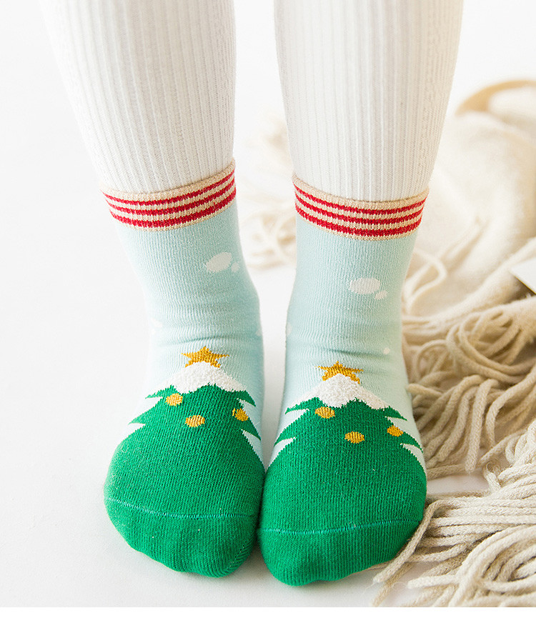 【三双装】儿童袜子卡通圣诞中筒袜萌系可爱小动物图案童袜舒适