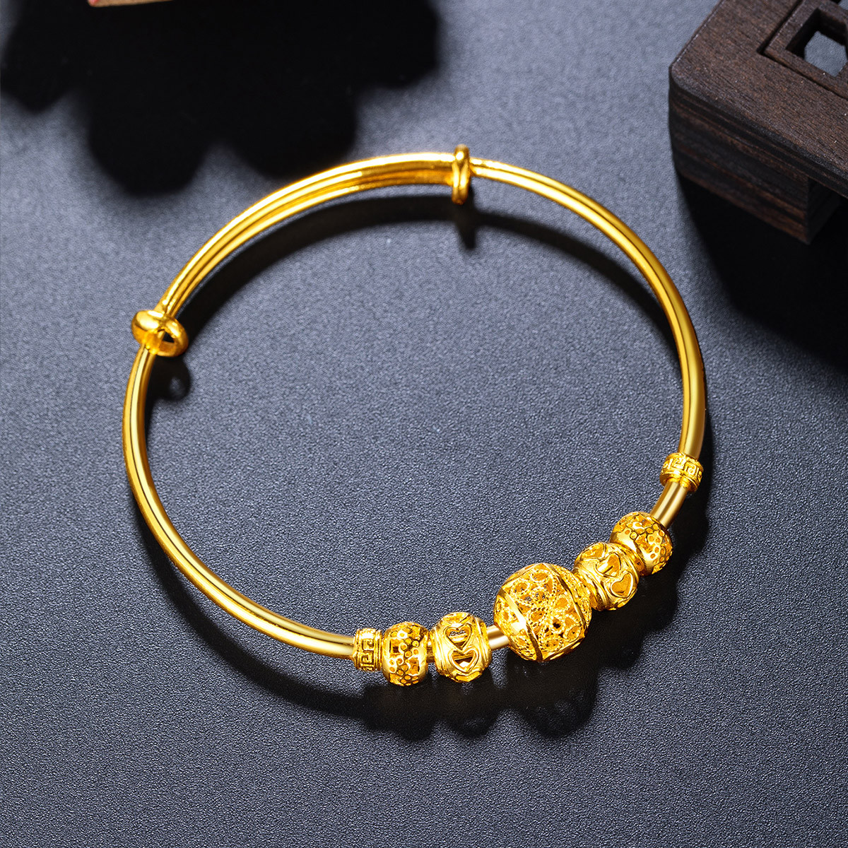 足金手镯转运珠黄金手镯女士推拉可调金镯子/计价