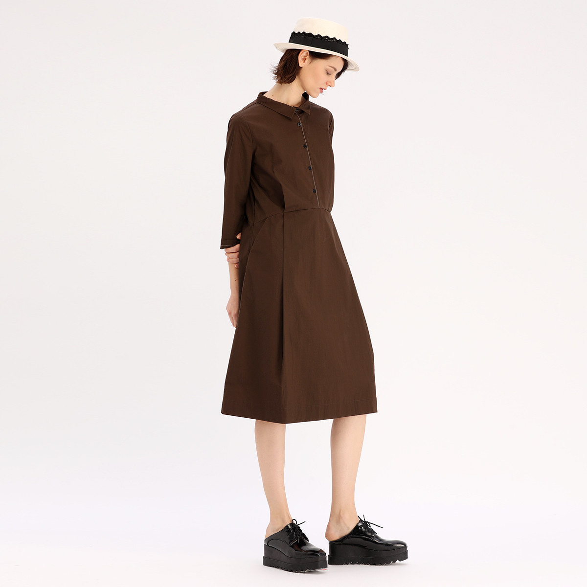 希色myscissors春季七分袖收腰中长连衣裙