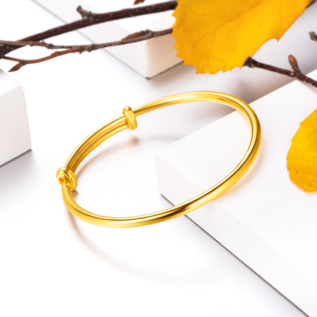 万纯系列足金999.9时尚光面黄金手镯女士推拉金镯子/计价