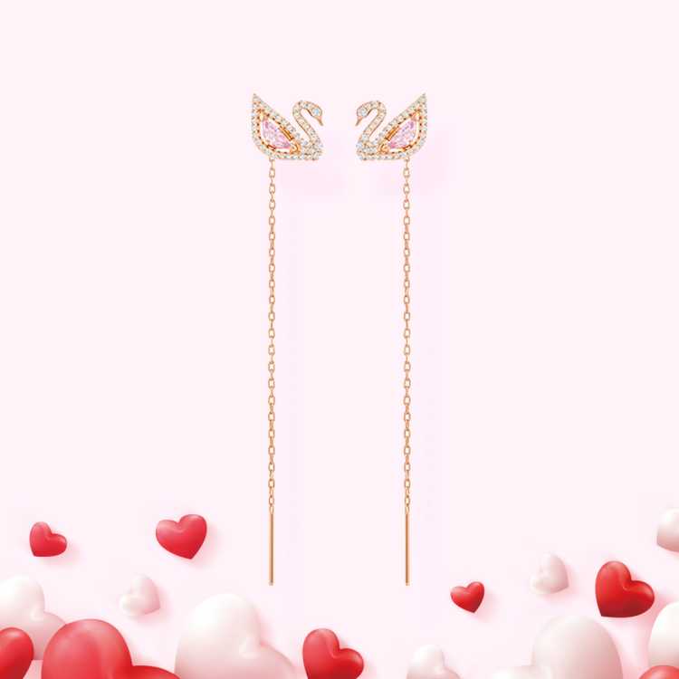 施华洛世奇 早春好礼粉色天鹅系列耳环耳钉两用