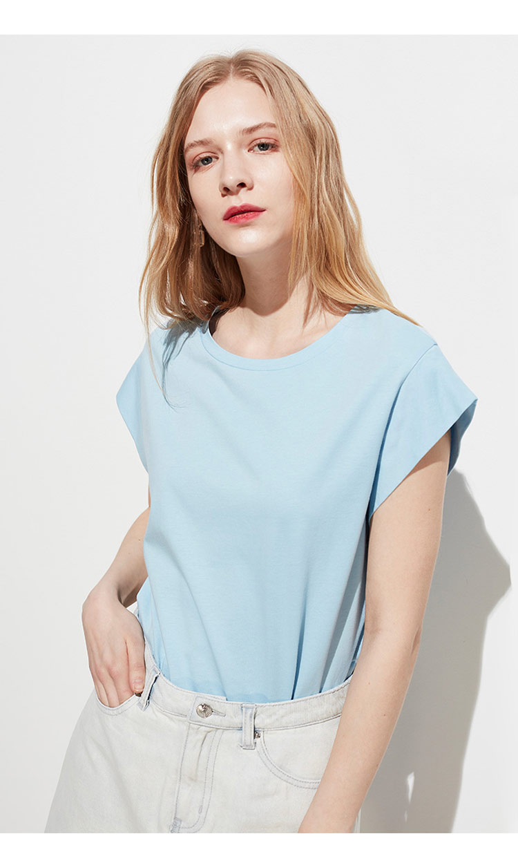 100%全棉 袖口翻折修饰手臂线条防走光设计女式t恤