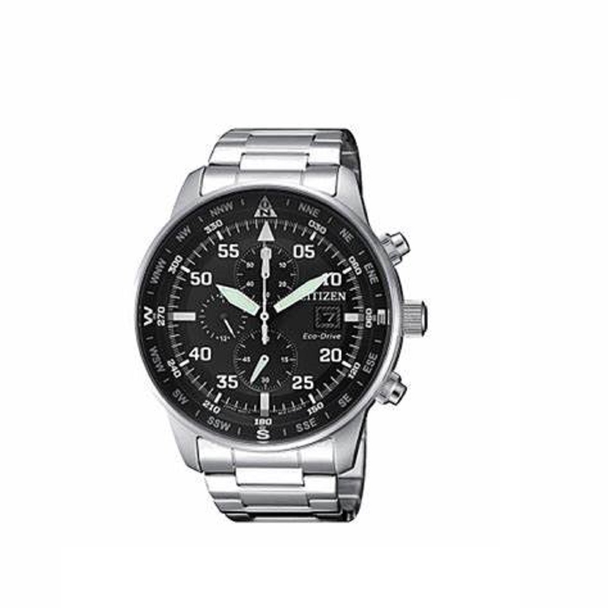 西铁城 光动能不锈钢经典复古光动能计时钢带男士手表