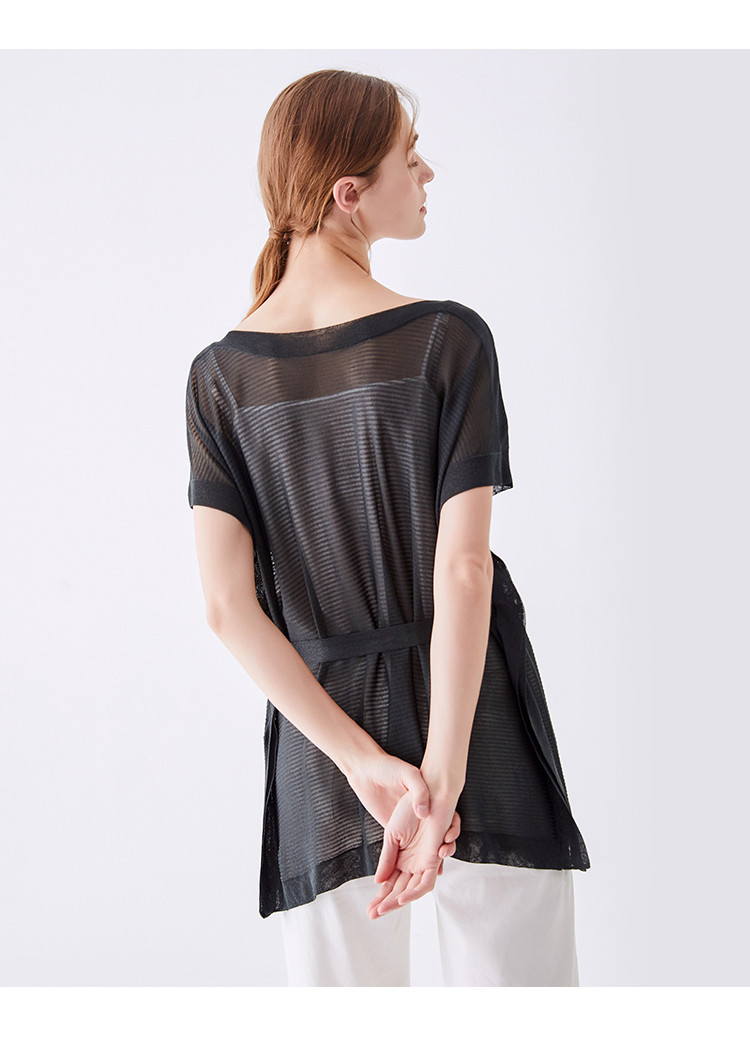 koreano柯利亚诺 薄款修身系带短袖女式针织衫套头衫