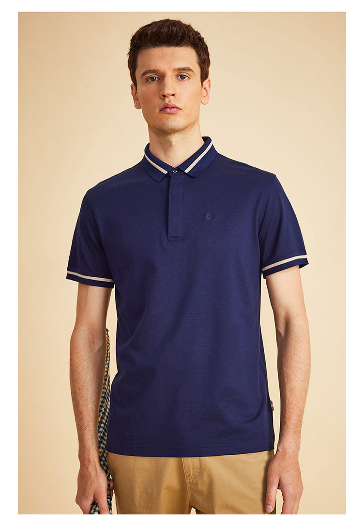 雅格狮丹条纹撞色桑蚕丝混纺男士polo衫high end fabric polo