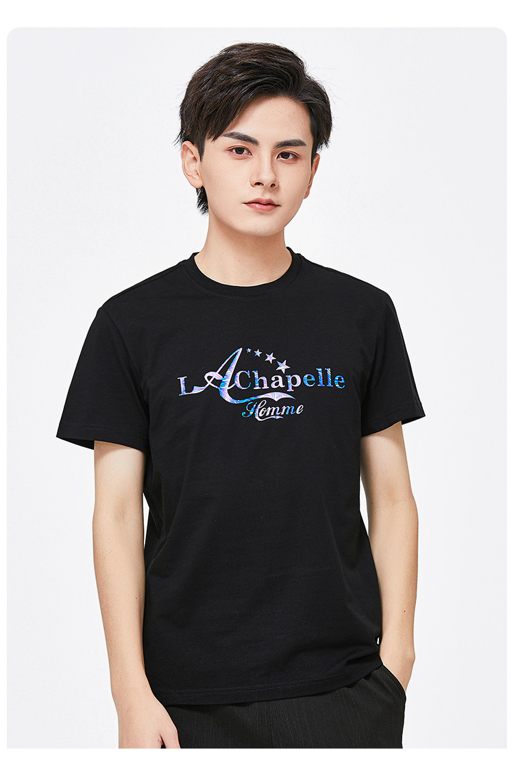 la chapelle homme拉夏贝尔男装 青年纯棉舒适简约字母印花短袖体恤