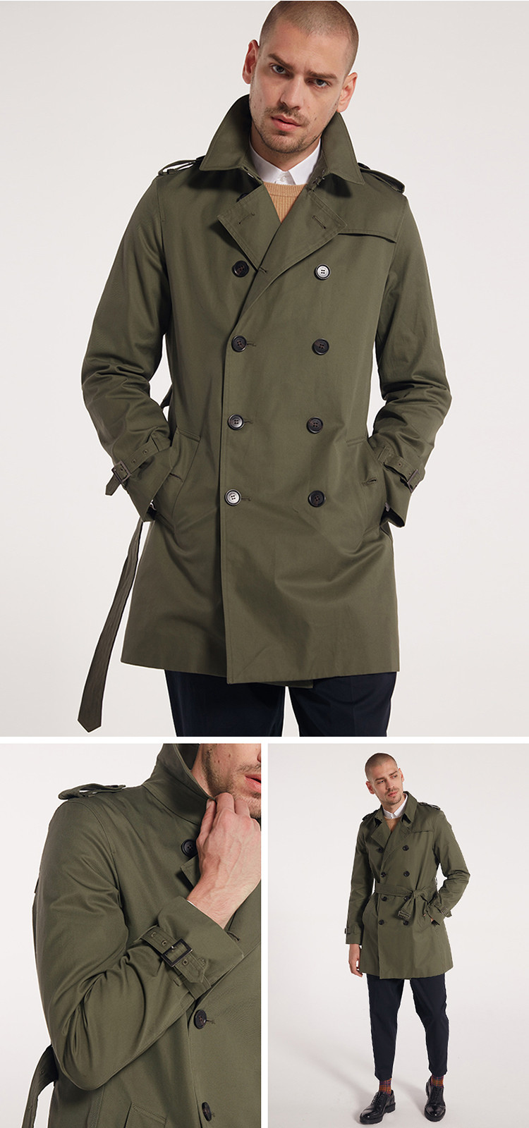 网红款爆款华达呢防水面料经典收腰中长款情侣风衣